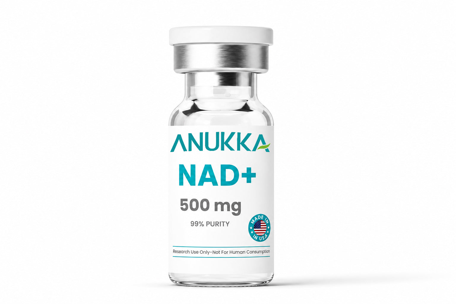 NAD+ 500mg 10ml labeled vial product packaging on white background