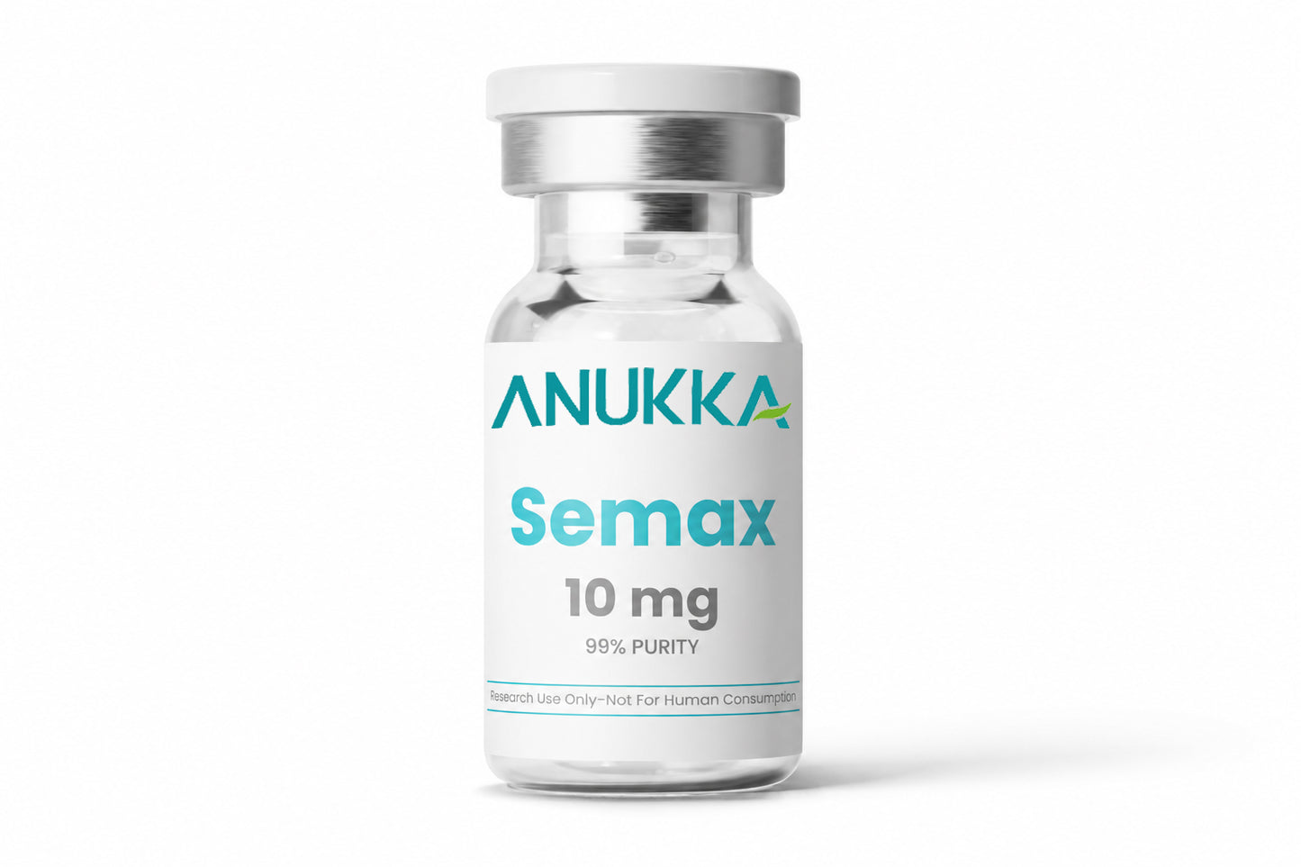 Semax 10mg labeled vial with clear product label on white background
