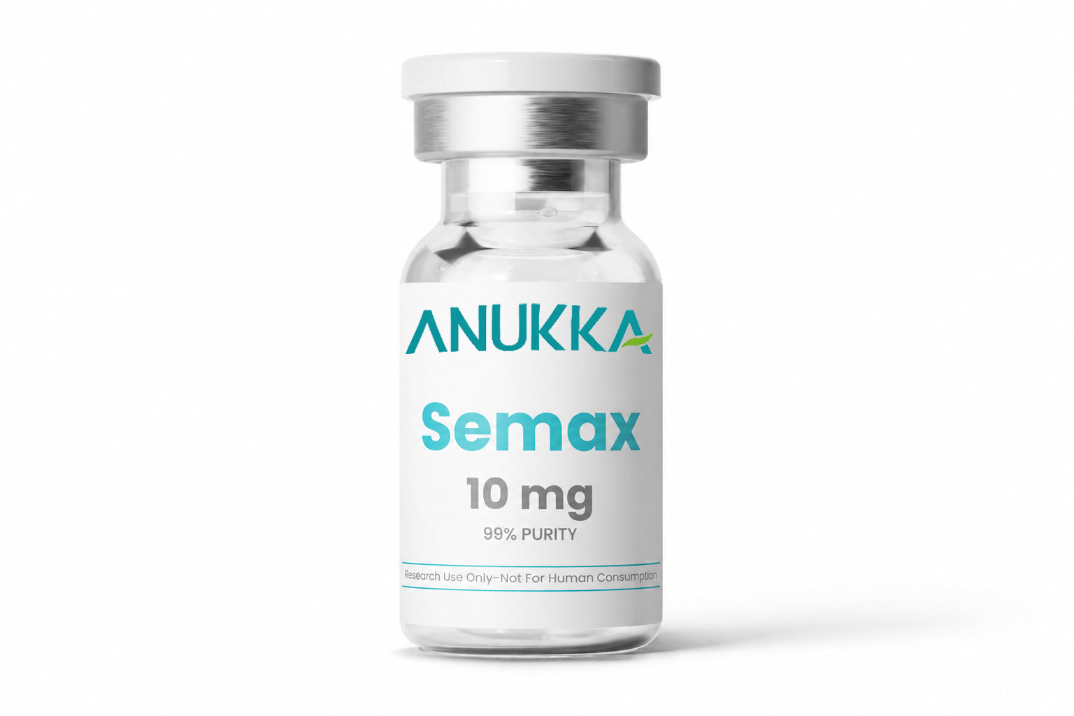 Semax 10mg labeled vial with clear product label on white background