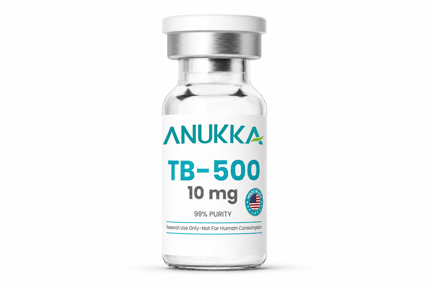 TB-500 10mg labeled vial with clean product packaging on white background