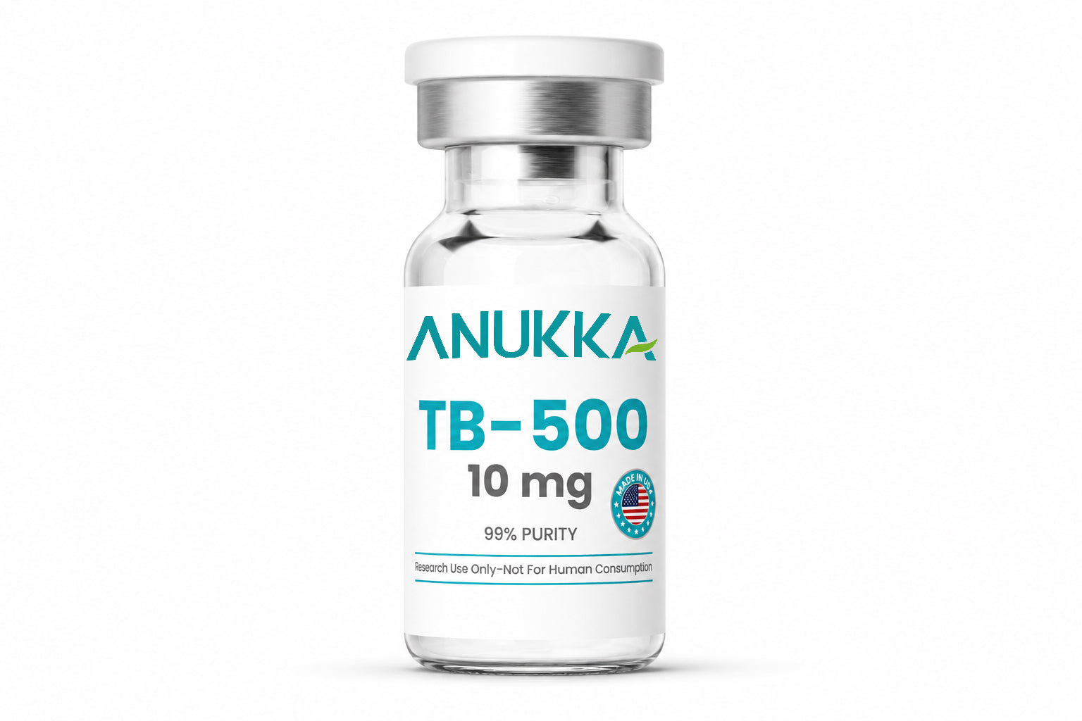 TB-500 10mg labeled vial with clean product packaging on white background