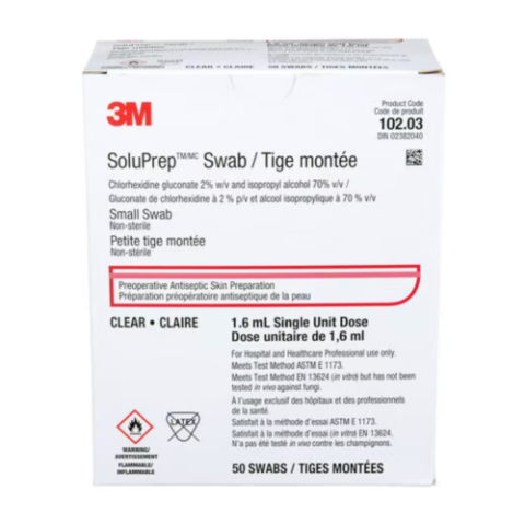 3M SoluPrep 102.03 small swab box labeled 50 swabs