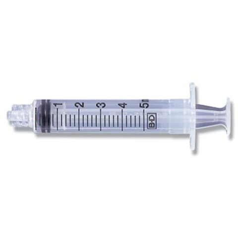BD 5 mL Luer-Lok syringe with black graduations and no needle